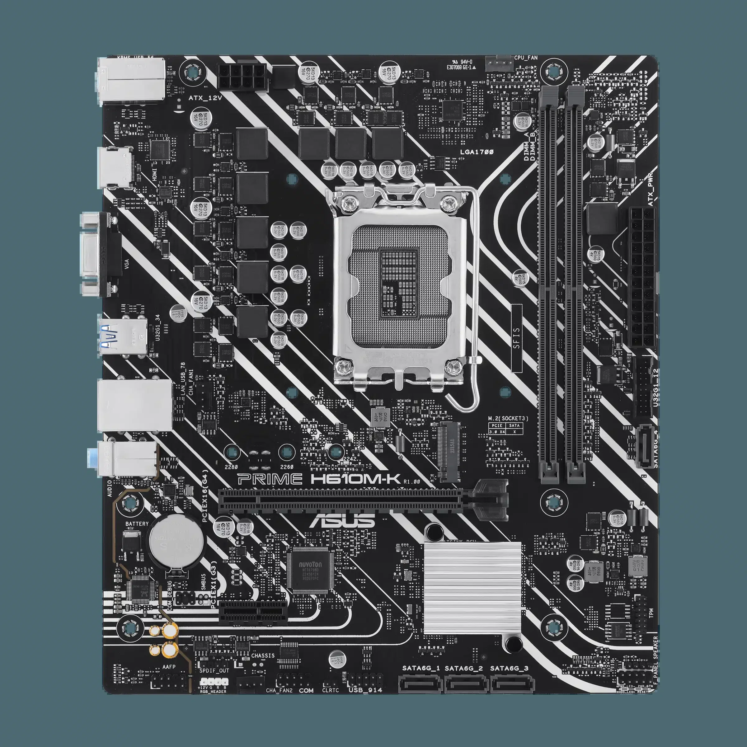 ASUS PRIME H610M-K, LGA1700, Intel H610, 2xDDR5 PC44800, 1x16xPCI-E 4.0,1x1x PCI-E 3.0,Sound8Ch, 4xSATA3+1xM.2, 6USB3.0+6USB2.0, mATX, D-Sub, HDMI