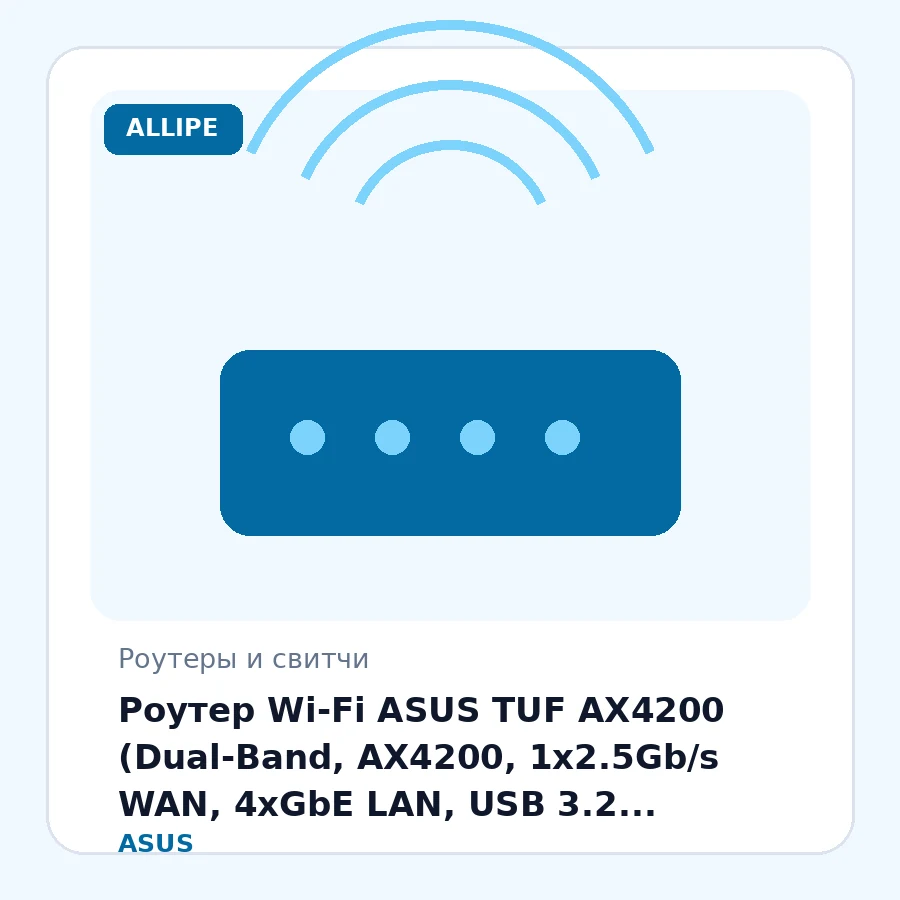 Роутер Wi-Fi ASUS TUF AX4200 (Dual-Band, AX4200, 1x2.5Gb/s WAN, 4xGbE LAN, USB 3.2, MU-MIMO, 4 антенны, AiMesh, AiProtection, Router APP)