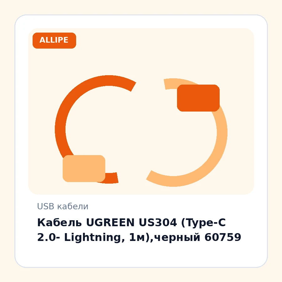 Кабель UGREEN US304 (Type-C 2.0- Lightning, 1м),черный 60759