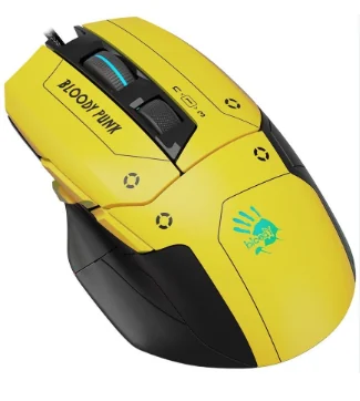 A4TECH BLOODY W70 MAX GAMING MOUSE 10000CPI PUNK YELLOW RGB METAL FEET ACTIVE USB BLACK