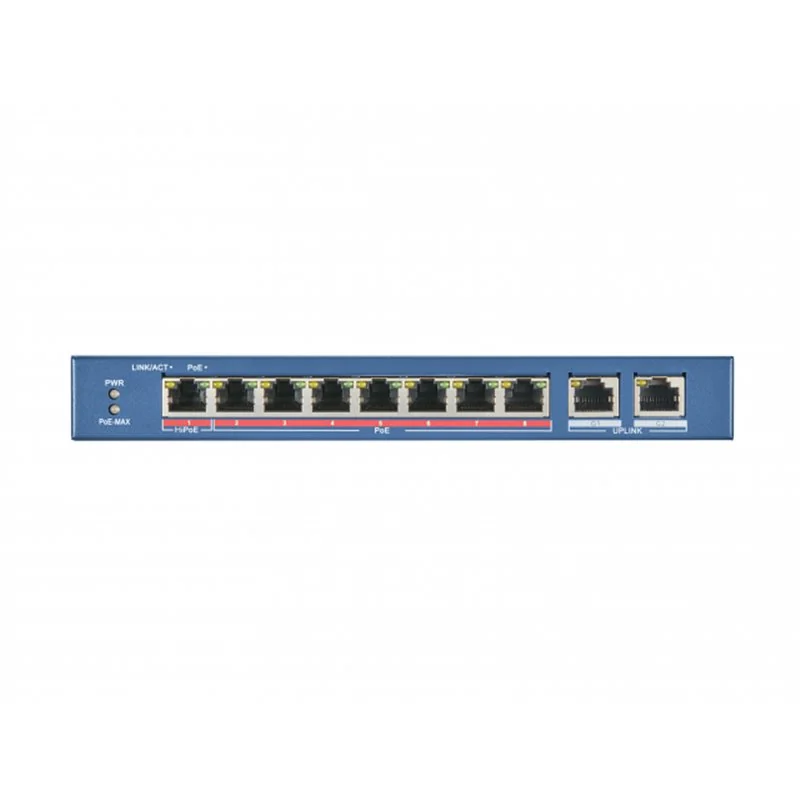 HUB Switch HIKVISION DS-3E1310P-EI/M(STD) SMART 8x10/100Mbps PoE,2x1000Mbpc,PoE budget:60W Metal