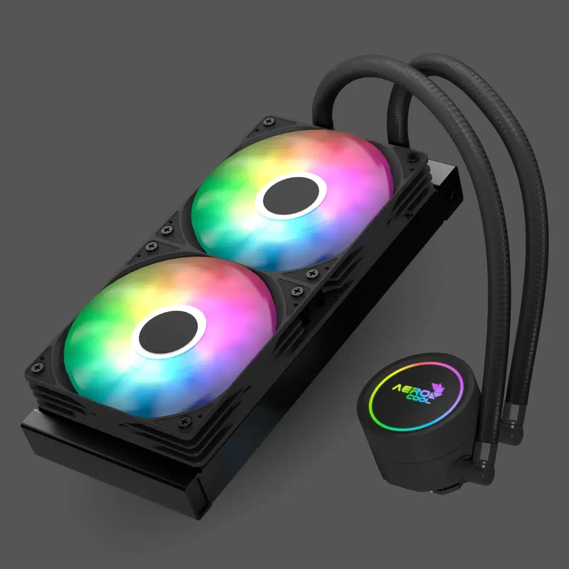 Система жидкостного охлаждения Aerocool, Abyss L240R, Intel 1851/1700/1200/115х и AMD AM5/AM4, TDP 280W, 2*120мм ARGB, 660-1800 RPM+-10%, 81,5CFM, менее 36 dB(A), 280W, Чёрный