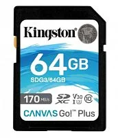 Карта памяти Secure Digital Card Kingston 64GB Canvas Go! Plus Class 10, UHS-I, U3, V30 [SDG4/64GB] без упаковки