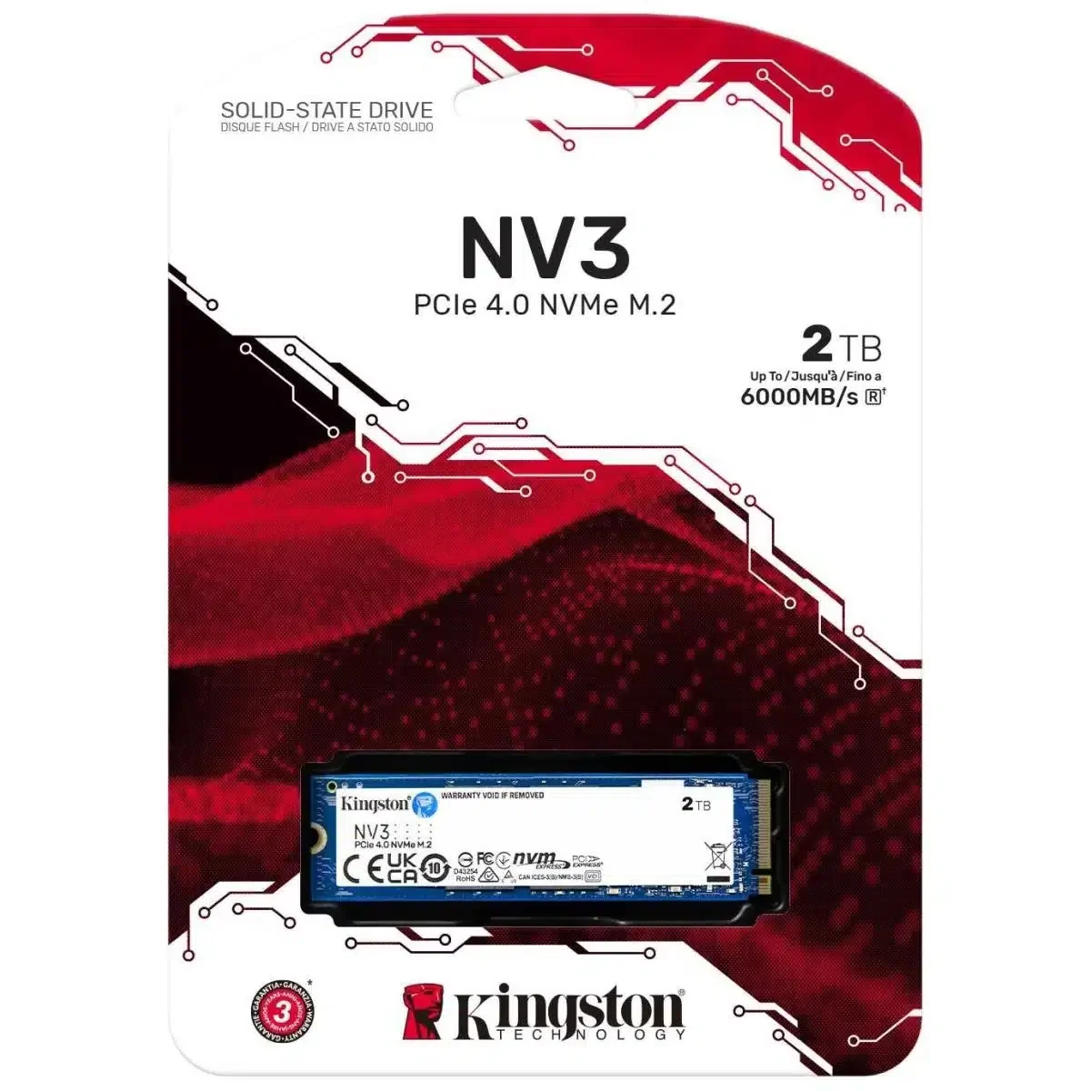 Твердотельный накопитель SSD 2000GB Kingston Digital Ships NV3 M.2 2280 NVMe Read/Write up 6000/5000MB/s [SNV3S/2000G]