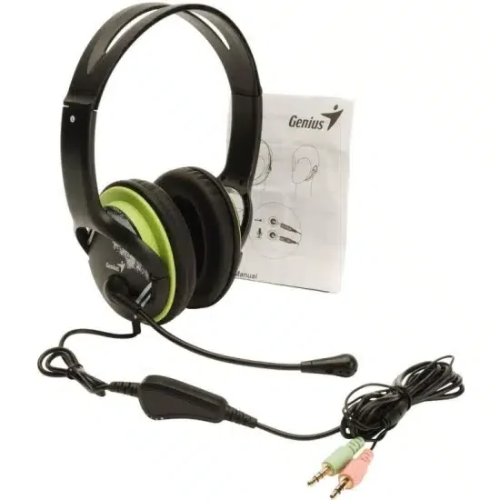 Наушники с микрофоном Genius HS-400A 2xJack, 20Hz-20kHz, 113dB/-54dB, Зеленые
