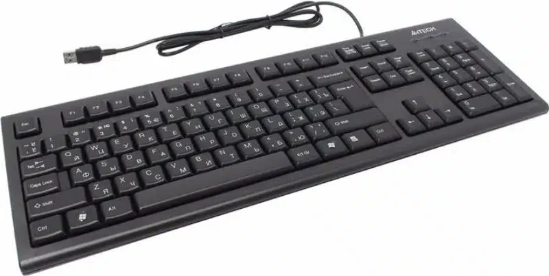 Клавиатура A4Tech KR-85, мембранная, 104btns, USB, COMFORT ROUND EDGE Клавиатура рус/англ/кырг, 1.5m, Черный -Т