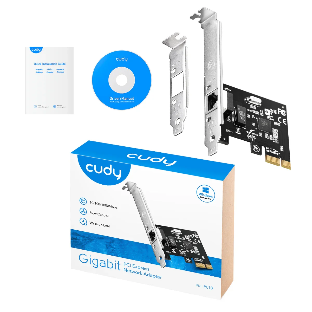 Проводной сетевой адаптер PCI CUDY PE10 Gigabit PCI Express Network Adapter, Realtek Chipset, 10/100/1000Mbps RJ45 port, Auto MDI/MDIX