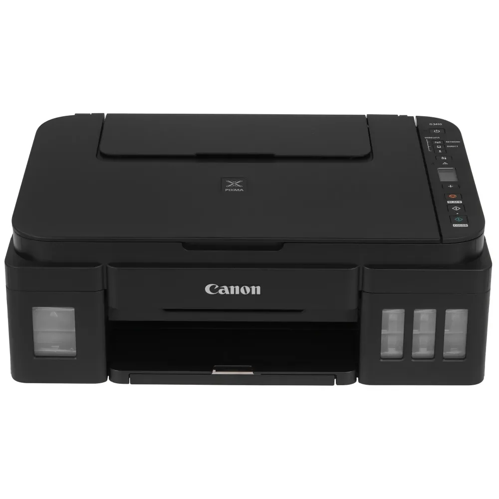 МФУ Canon PIXMA G3410 цветное струйное (принтер, копир, планшетный сканер), A4, 8,8 изобр./мин. (A4), чернила GI-490, СНПЧ, подача 100 листов, 19 сек., ЖК-экран 1,2", USB 2.0, Wi-Fi [2315C009AA]