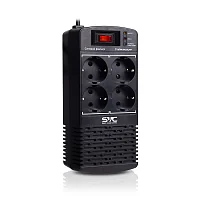 Стабилизатор (AVR) SVC AVR-1000-L, Мощность 1000ВА/500Вт, LED-индикаторы, Диапазон работы AVR: 174-280В, 4 вых., 1.2 м., Чёрный