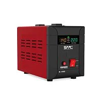 Стабилизатор (AVR) SVC R-1500, 1500ВА/1500Вт, Диапазон работы AVR: 140-260В, Выходное напряжение: 220В +/-7%, Задержка включения, выход 2 шт Shсuko, LCD-дисплей, Защита: от перегрузки, короткого замыкания, повышенной температуры, Чёрно-красный