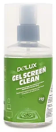 Чистящий набор Delux Gel Screen Clean для экранов и мониторов (LCD, OLED), стеклянных копировальных аппаратов, сканеров и другой оргтехники, Гель 200 мл с салфеткой из микрофибры 18*18 см, Удаление пыли и загрязнений, Дезинфицирует поверхност