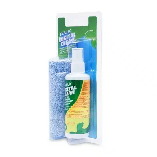 Чистящий набор Delux Digital Clean, Для ухода за цифровыми и мобильными устройствами, Спрей 100 мл с салфеткой из микрофибры 25*25 см, Удаление пыли и загрязнений, Дезинфицирует поверхность