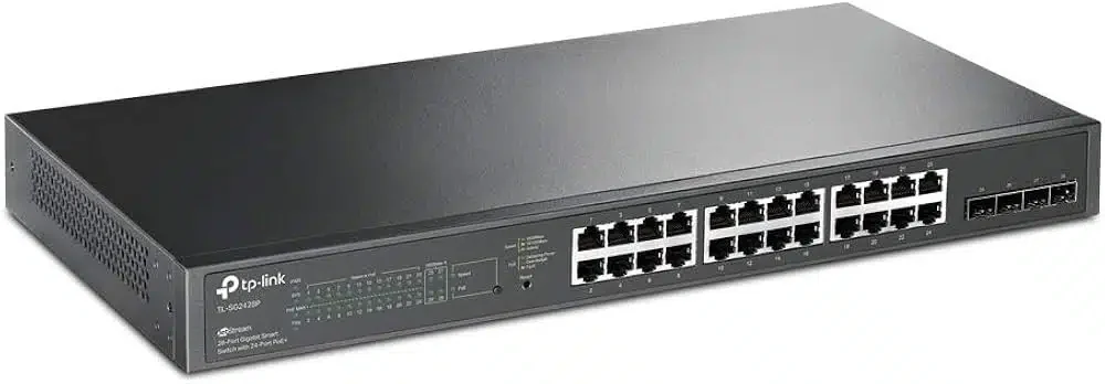 Коммутатор TP-Link SG2428P, JetStream гигабитный Smart коммутатор на 24 порта PoE+ и 4 SFPслота, Управляемый, РоЕ 250W