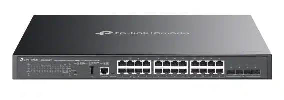 Коммутатор TP-Link SG5428XMPP, Omada коммутатор уровня 3, 16 портов 10/100/1000M RJ-45 PoE+, 8 портов 10/100/1000M RJ-45 PoE++, 4 порта 10G SFP+, RJ45/USB Type-C(Консольный), порт USB 2.0, стекируемый, в стойку