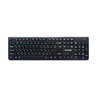 Клавиатура Delux DLK-150GB, Ультратонкая, Беспроводная 2.4ГГц, Кол-во стандартных клавиш 104, 12 мультимедиа-клавиш (FN), Размер: 433*124*20,7 мм., Анг/Рус/Каз, Чёрный