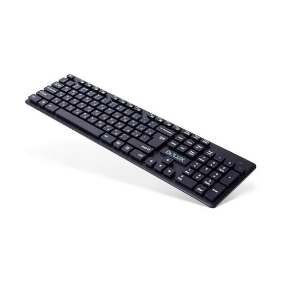Клавиатура Delux DLK-150GB, Ультратонкая, Беспроводная 2.4ГГц, Кол-во стандартных клавиш 104, 12 мультимедиа-клавиш (FN), Размер: 433*124*20,7 мм., Анг/Рус/Каз, Чёрный