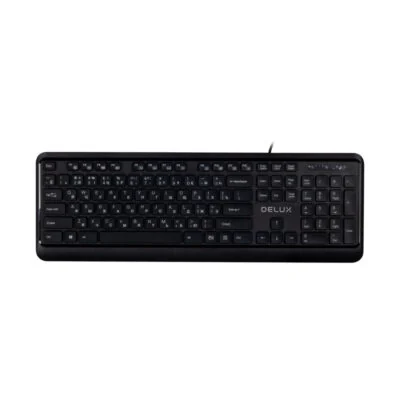 Клавиатура Delux DLK-290UB, Ультратонкая, USB, Кол-во стандартных клавиш 103, 18 мультимедиа-клавиш, Размер: 451*188*18 мм., Длина кабеля 1,4 метра, Анг/Рус/Каз, Чёрный