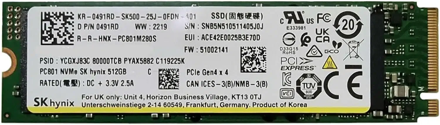 SK hynix 512GB PCIe NVMe Gen4x4, M.2 2280, Read/Write up to 4200/3200MB/s, [HFS512GEJ9X108N BA] OEM