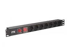 PH13-7D3 ITK PDU 7 розеток нем. стандарт, с LED выключателем и защитой от перенапряжения, без шнура, вх. C14, алюминиевый профиль шт