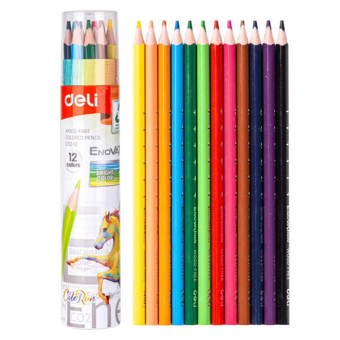 Түстүү карандаштар 12 түстүү түтүкчөдөгү Deli C112-12