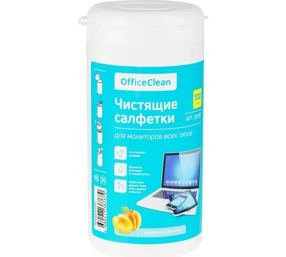 Нымдуу тазалоочу майлыктар OfficeClean, бардык типтеги мониторлор үчүн, түтүктө, 100 шт.