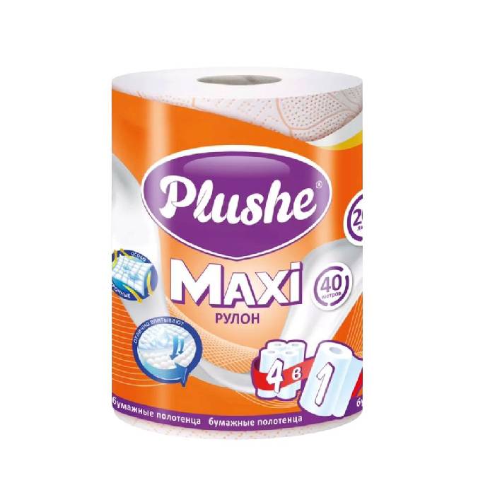 Полотенце бумажное Plushe Maxi бел. / цвет 1рул./40м. 5756