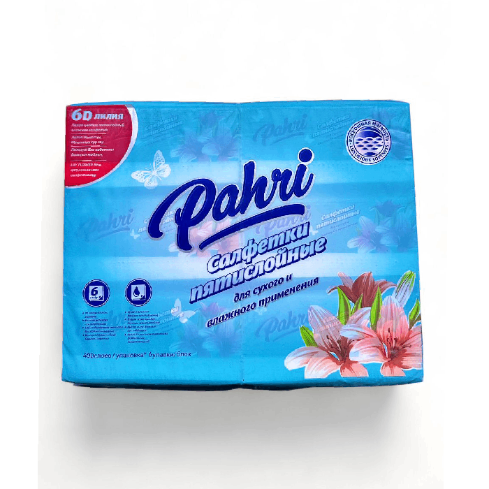 Салфетки бумажные Pahri, 5 слоев, 6шт. в упаковке(100% бамбуковая целлюлоза)