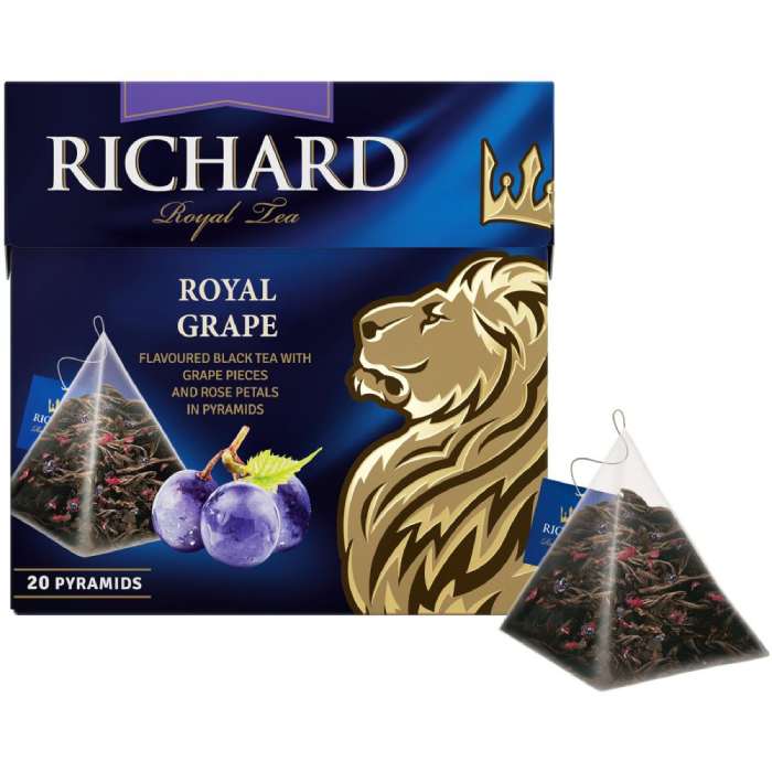 Richard “Royal Grape”, черный ароматизированный чай в пирамидках, 20шт 36гр.