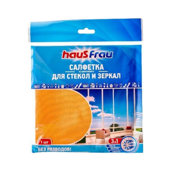 Салфетка из микрофибры Haus Frau для стекол 30*30 1шт