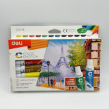 Deli C12-12 түтүкчөлөрүндө 12 түстөгү акрил боёктору